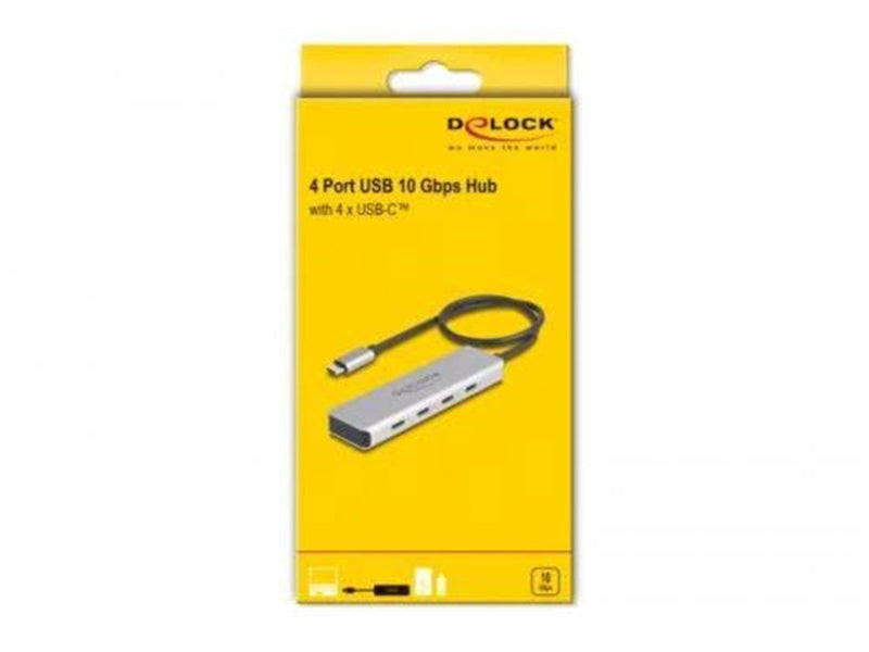 DeLOCK - Hub - 10 Gbps with 35 cm Connection Cable - 4 Ports USB-Hubs - 4 - Grau