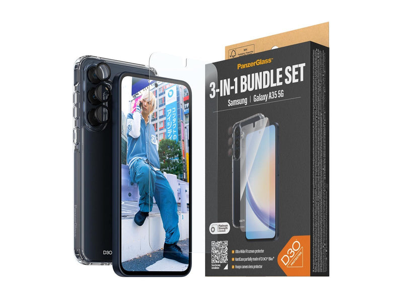 PanzerGlass 3-in-1 Protection Pack Samsung Galaxy A35 5G | Ultra-Wide Fit w. EasyAligner