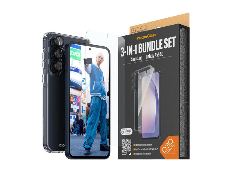 PanzerGlass 3-in-1 Protection Pack Samsung Galaxy A55 5G | Ultra-Wide Fit w. EasyAligner