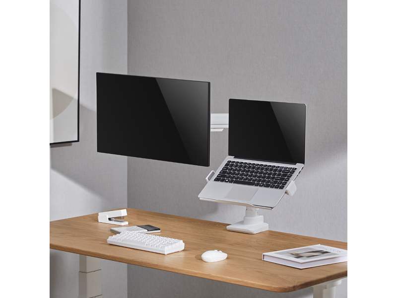 Alterzone  Arm Luxe Schwere Einzel-Monitorarm mit Laptop-Ablage, Weiß