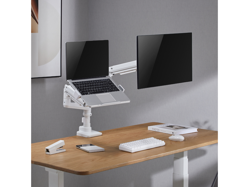 Alterzone  Arm Luxe Schwere Einzel-Monitorarm mit Laptop-Ablage, Weiß