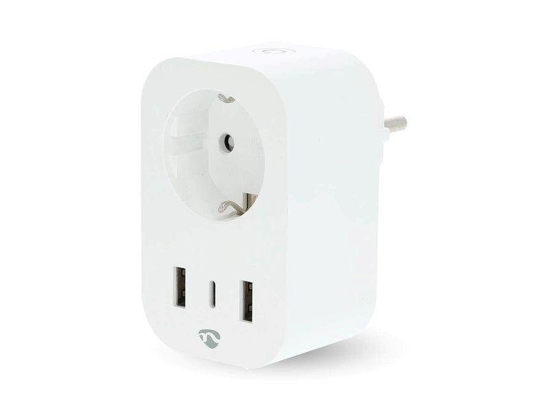 Nedis SmartLife Smart Plug Wi-Fi Strommesser 3680 W Typ F (CEE 7/7) / 1x USB-C / 2x USB Weiß