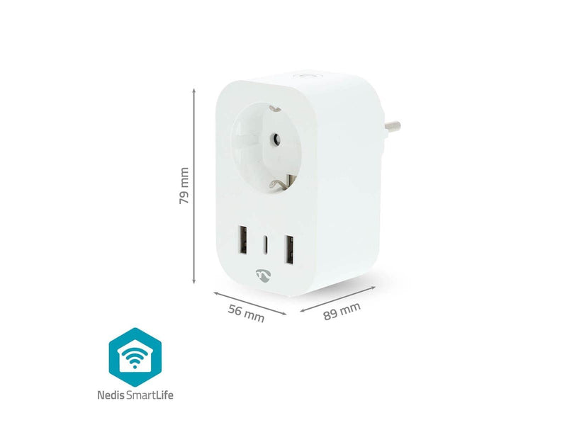 Nedis SmartLife Smart Plug Wi-Fi Strommesser 3680 W Typ F (CEE 7/7) / 1x USB-C / 2x USB Weiß
