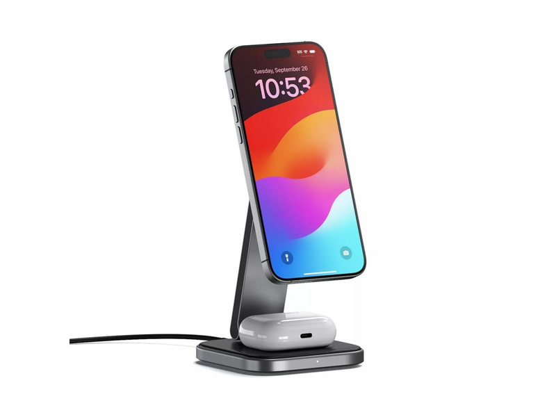 Satechi 2-in-1 Foldable Qi2 Wireless Charging Stand (Space Gray)