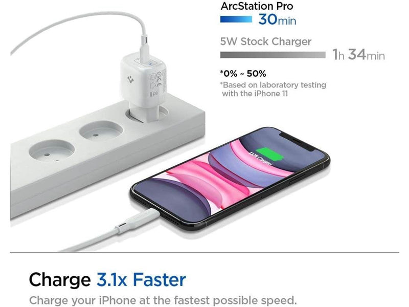 Spigen PowerArc ArcStation Pro Wall Charger White  (GaN/1-Port/ USB-C PD3.0 20W)