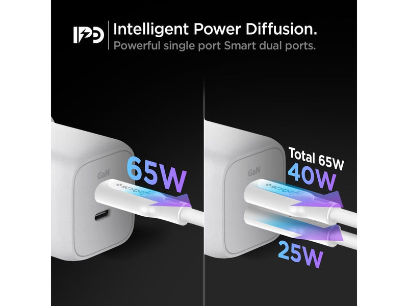 Spigen ArcStation Wall Charger PE2106 - white (GaN / 2-Port / Total 65W / USB-C PD 65W / PPS 65W)
