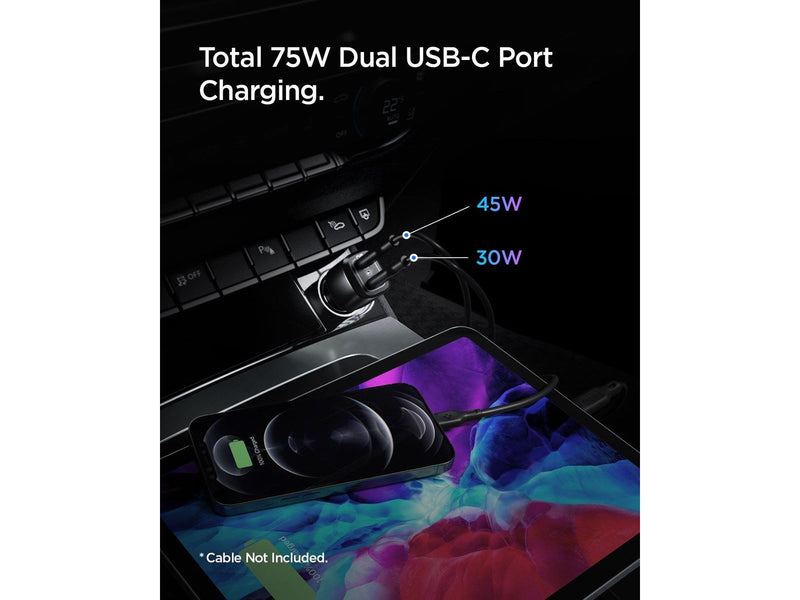 Spigen ArcStation Car Charger PC2200 2-Port/USB-C PD3.0  PPS 45W/USB-C PD3.0 30W PPS 25W/Total 75W