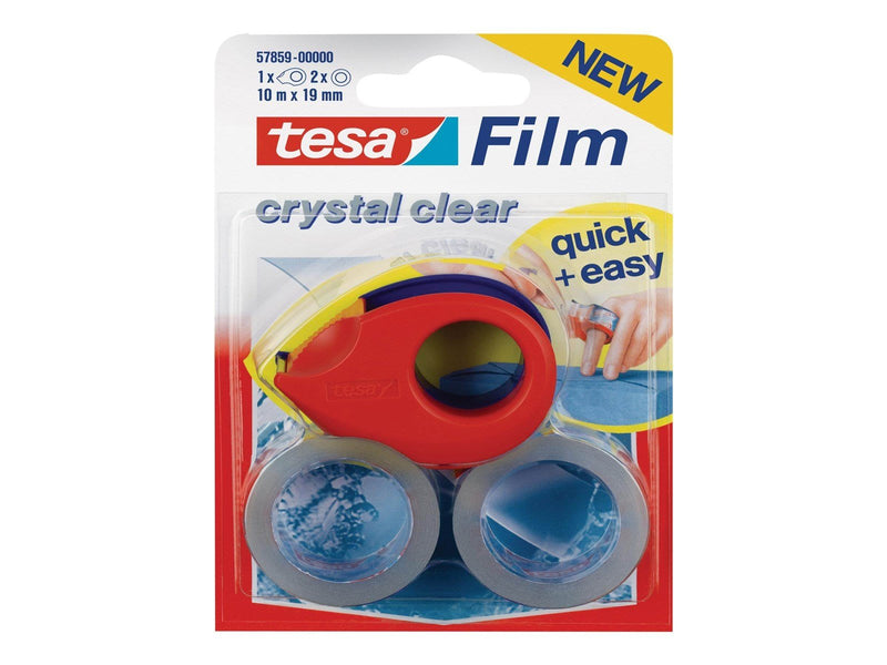 tesa film - dispenser with office tape (2 rolls) - 19 mm x 10 m - crystal clear tape blue/red dispenser