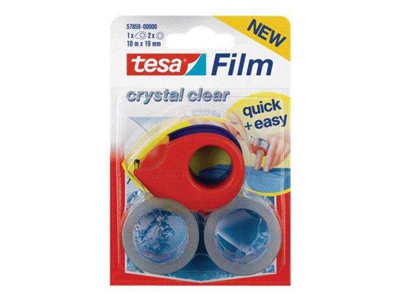 tesa film - dispenser with office tape (2 rolls) - 19 mm x 10 m - crystal clear tape blue/red dispenser