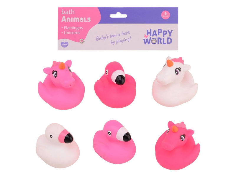 Johntoy Happy World Flamingo & Unicorn Bath Figures 6pcs.