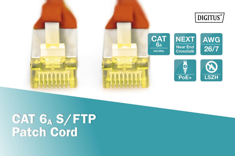 DIGITUS Patch-Kabel RJ-45 (M) zu RJ-45 (M) 0.25m Kupfer S/FTP Cat 6a rot