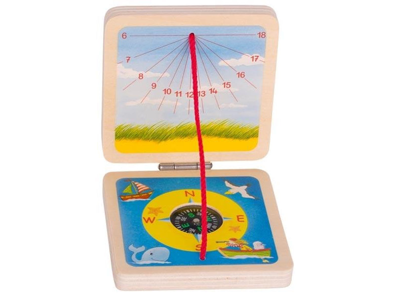 Goki Wooden Sundial and Compass Pocket Size
