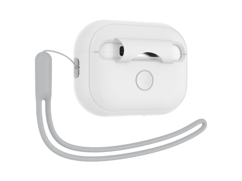 Spigen Case Silicone Fit White + Strap Gray - AirPods Pro (2nd Gen)