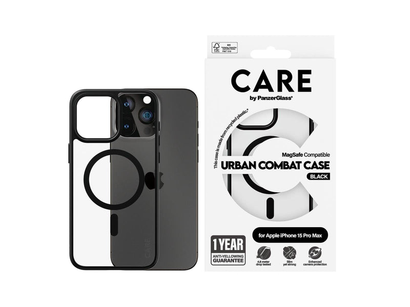 CARE by PanzerGlass Flagship Case Transparent Urban Combat w. Black MagSafe iPhone 15 Pro Max