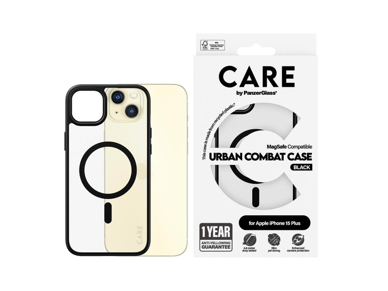CARE by PanzerGlass Flagship Case Transparent Urban Combat w. Black MagSafe iPhone 15 Plus