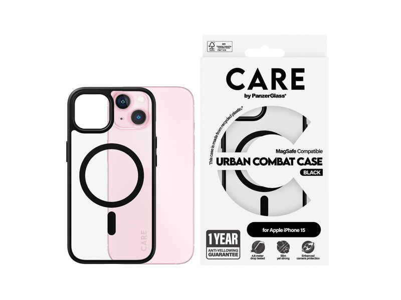CARE by PanzerGlass Flagship Case Transparent Urban Combat w. Black MagSafe iPhone 15