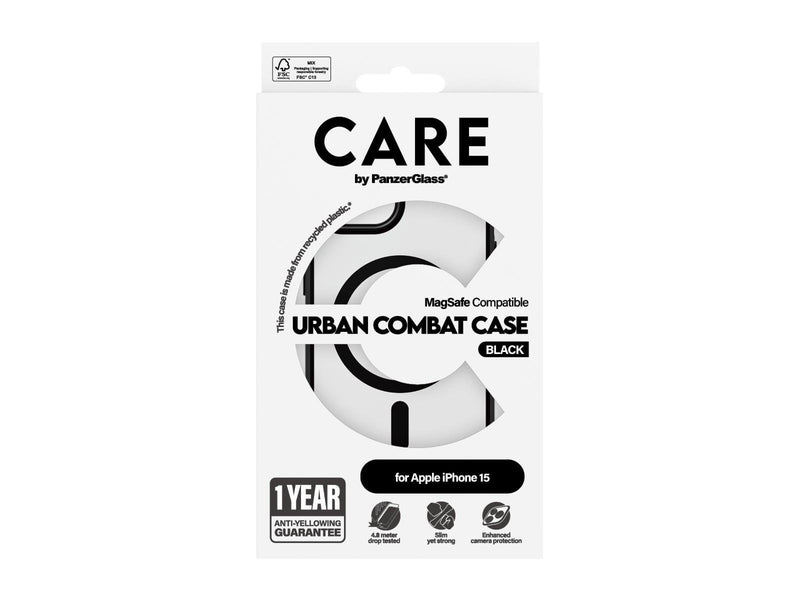 CARE by PanzerGlass Flagship Case Transparent Urban Combat w. Black MagSafe iPhone 15