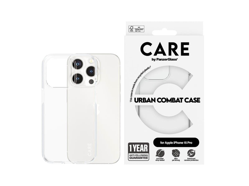 CARE by PanzerGlass Flagship Case Transparent Urban Combat w. Clear Frame iPhone 15 Pro