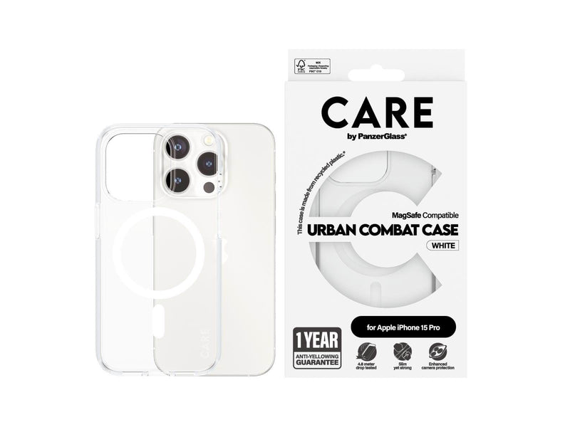 CARE by PanzerGlass Flagship Case Transparent Urban Combat w. White MagSafe iPhone 15 Pro