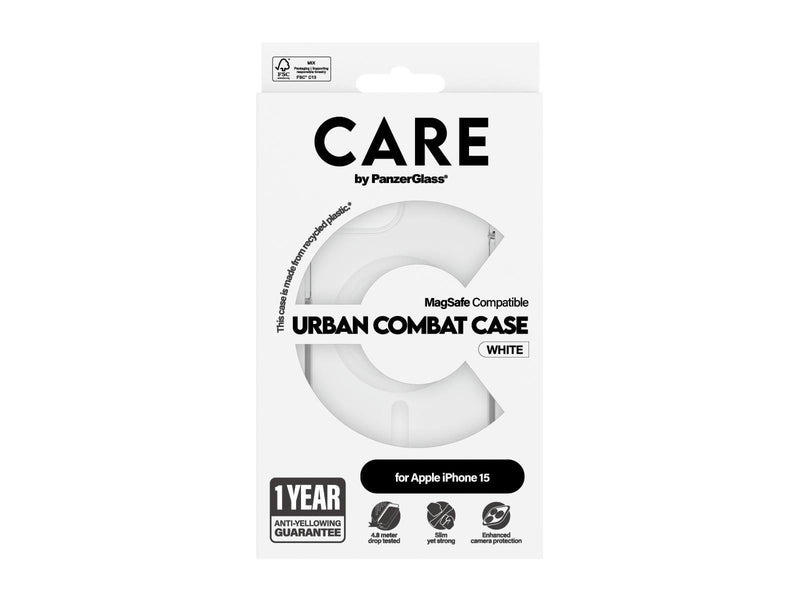 CARE by PanzerGlass Flagship Case Transparent Urban Combat w. White MagSafe iPhone 15