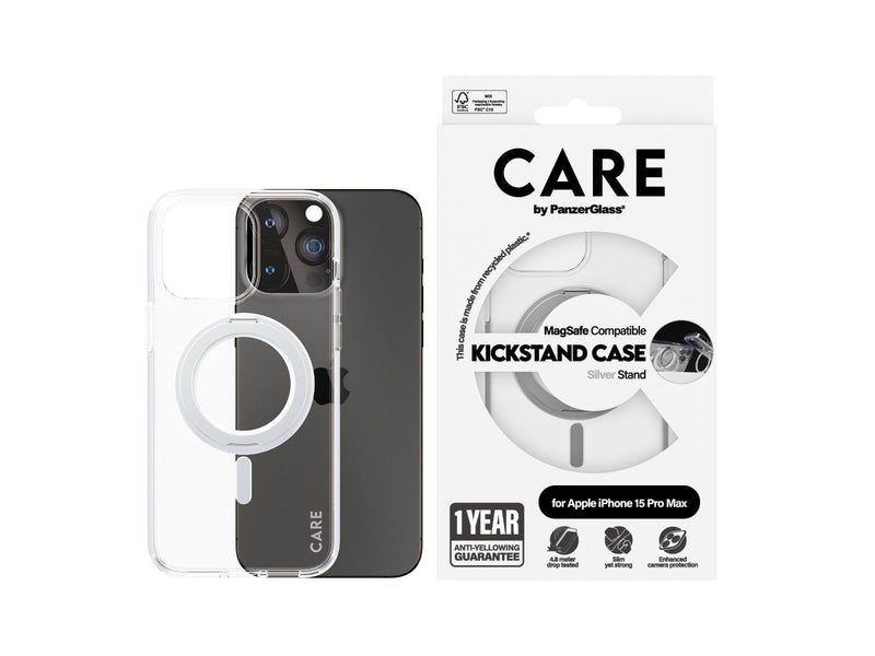 CARE by PanzerGlass Feature Case Transparent w. Silver Kickstand & MagSafe iPhone 15 Plus