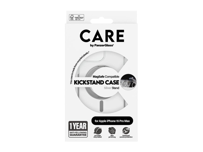 CARE by PanzerGlass Feature Case Transparent w. Silver Kickstand & MagSafe iPhone 15 Plus