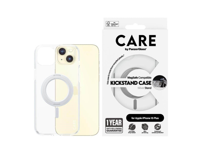 CARE by PanzerGlass Feature Case Transparent w. Silver Kickstand & MagSafe iPhone 15 Pro Max