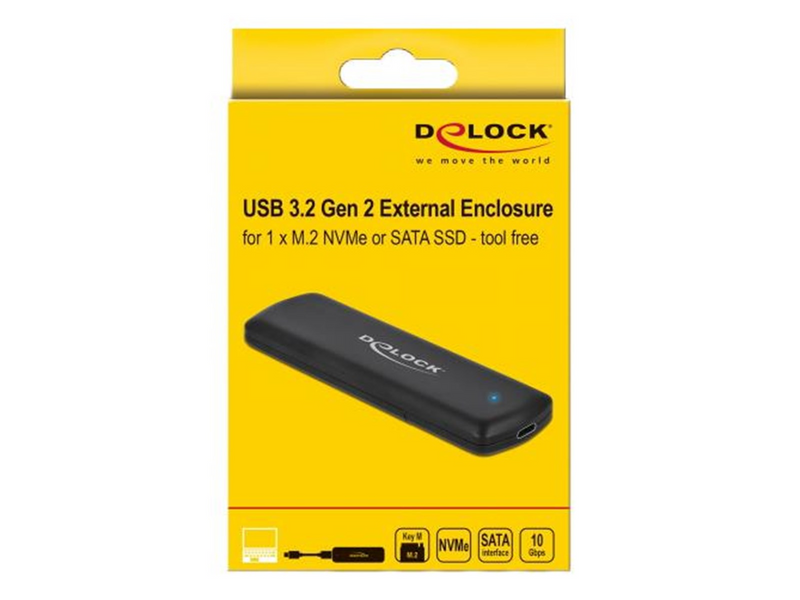 DeLOCK External USB Type-C Combo Enclosure for M.2 NVMe PCIe or SATA SSD