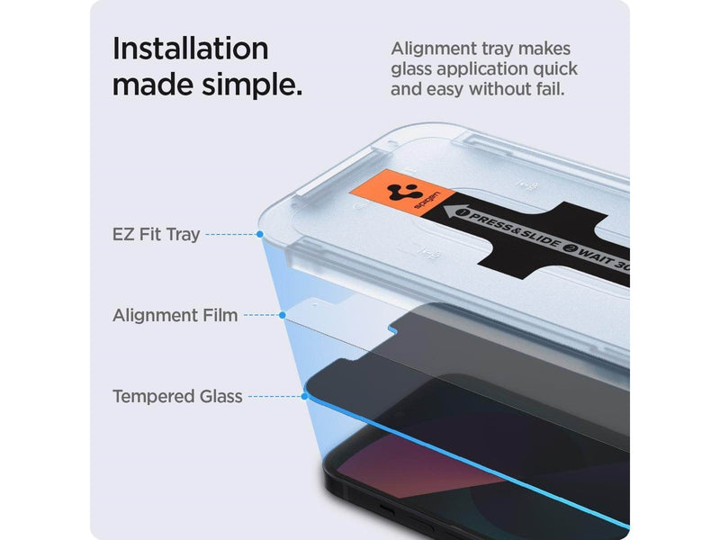 Spigen Glass tR EZ Fit Transparency Sensor Open Privacy 2 Pack - iPhone 16e/14/13/13 Pro