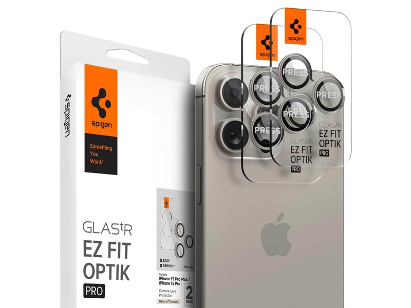 Spigen Glass tR EZ Fit Optik Pro 2 Pack - nature titanium - iPhone 15 Pro/15 Pro Max