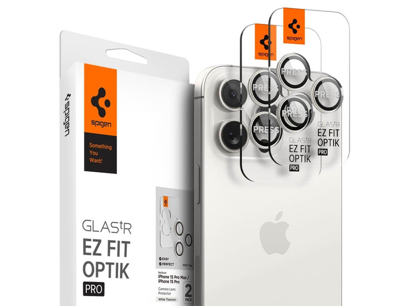 Spigen Glass tR EZ Fit Optik Pro 2 Pack - white titanium - iPhone 15 Pro/15 Pro Max