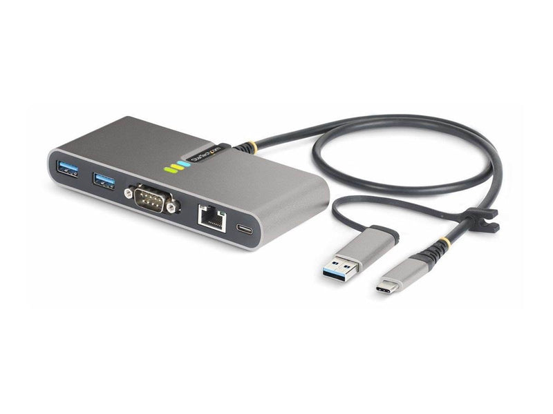 StarTech.com 2-Port USB-C/USB-A Hub with GbE and RS232 Serial 2x USB-A - hub - 2 ports USB-Hubs - 2 - Grau