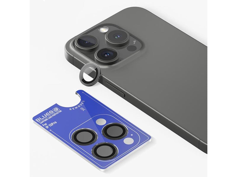 Blueo Sapphire Crystal Stainless Steel Camera Lens Protector - black - iPhone 15 Pro Max