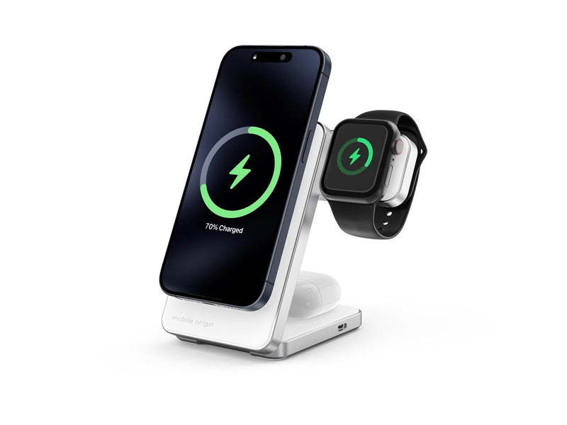 Mobile Origin Qi2 CompactStand 3in1 - white/silver