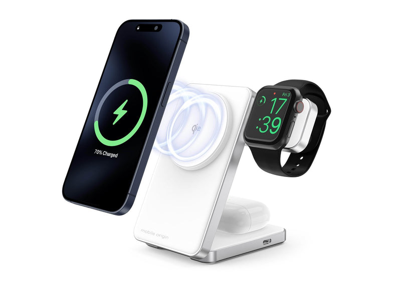 Mobile Origin Qi2 CompactStand 3in1 - white/silver