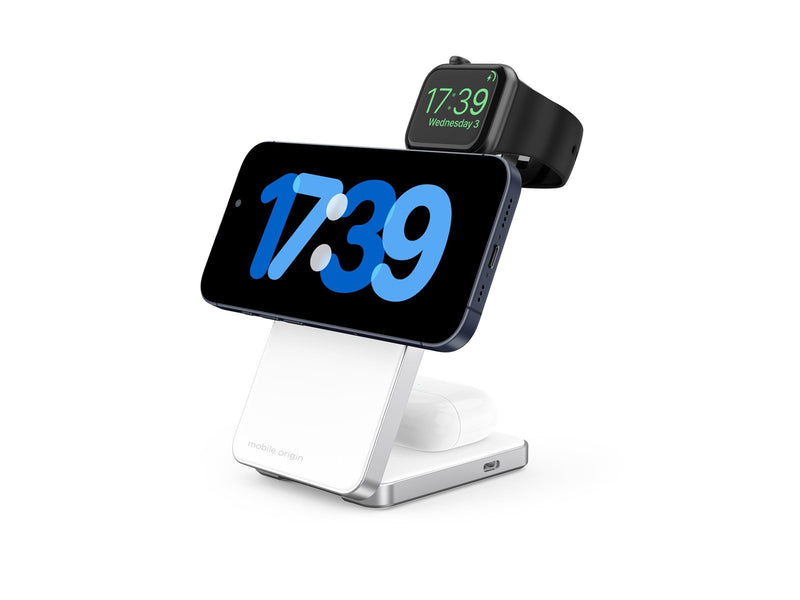 Mobile Origin Qi2 CompactStand 3in1 - white/silver