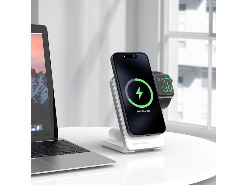 Mobile Origin Qi2 CompactStand 3in1 - white/silver