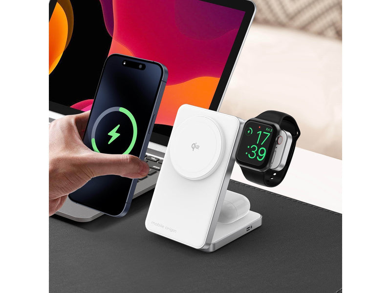 Mobile Origin Qi2 CompactStand 3in1 - white/silver