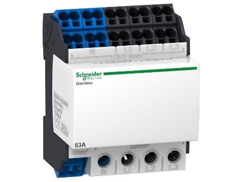 Schneider Electric Linergy DX distribution block for DIN rail 63A 4-pole connection at the bottom 1x25 mm2.4x6 mm2 per phase