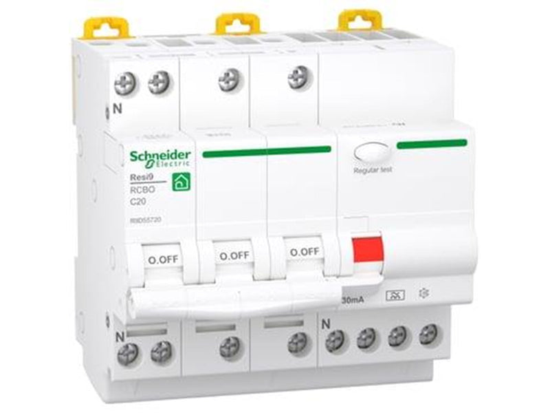 Schneider Electric Resi9 XP RCBO/combination switch 3PN C-characteristic 20A 6kA 30mA class A 90mm
