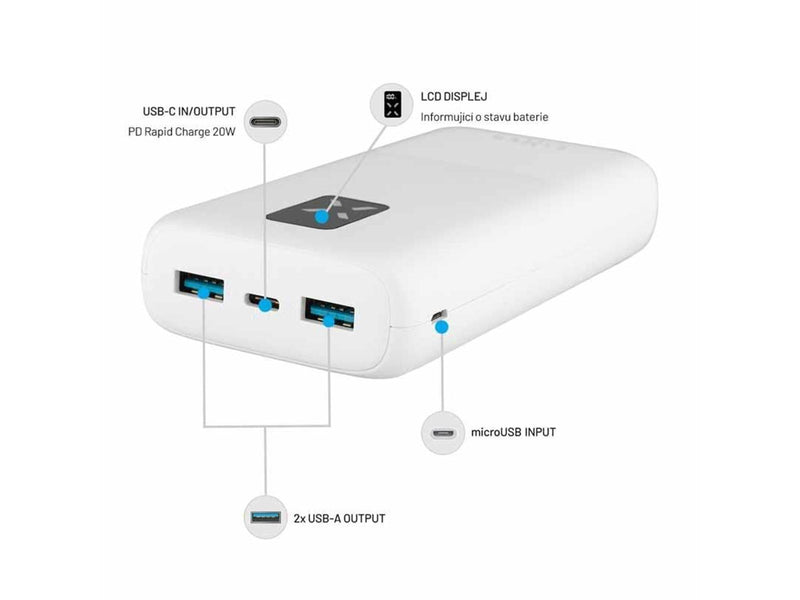 FIXED Zen USB-C PD 20W Power Bank 20.000 mAh White Powerbank (Akku) - Weiß - 20000 mAh