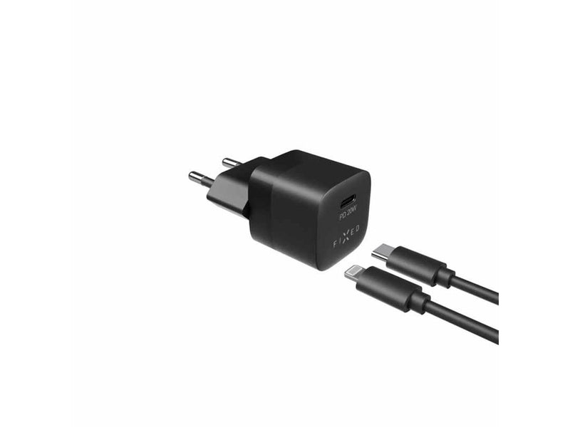 FIXED Fast Charger USB-C PD 20W+USB-C/Lightning 1m Black