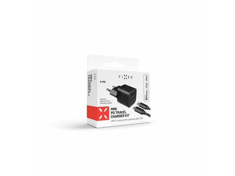 FIXED Fast Charger USB-C PD 20W+USB-C/Lightning 1m Black