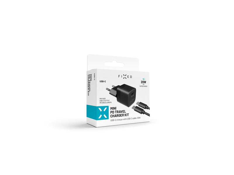 FIXED Fast Charger USB-C PD 20W + USB-C cable 1m Black