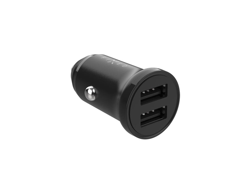 FIXED Mini Car Charger 2x USB-A 15W/USB-C cable 1m