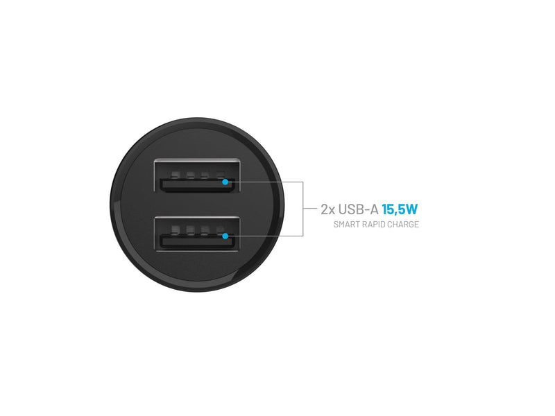 FIXED Mini Car Charger 2x USB-A 15W/USB-C cable 1m