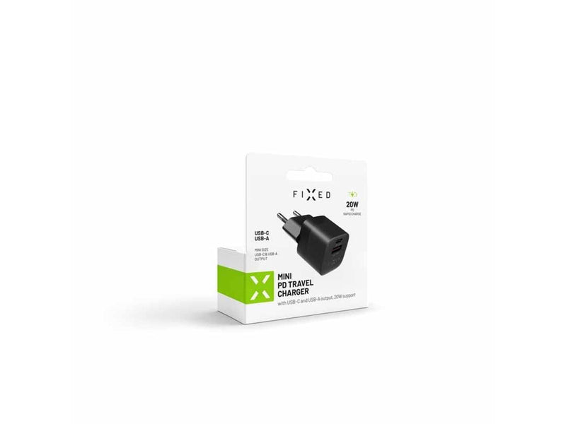 FIXED Fast Mini Home Charger 20W USB-C PD/USB-A Black