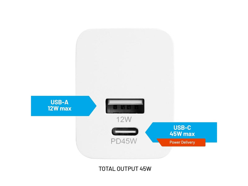 FIXED Super Fast Mini Charger 45W USB-C PD + USB-A White