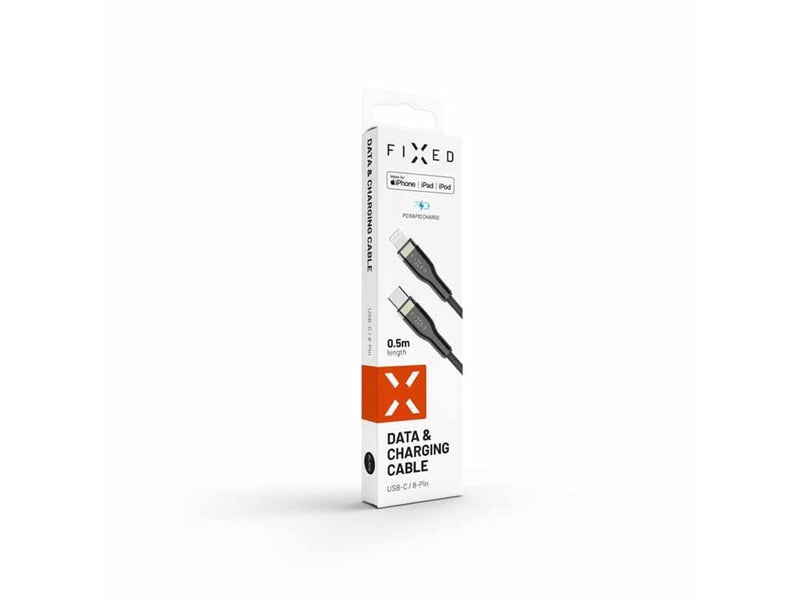FIXED METAL series USB-C/Lightning MFI cable 0.5m Black