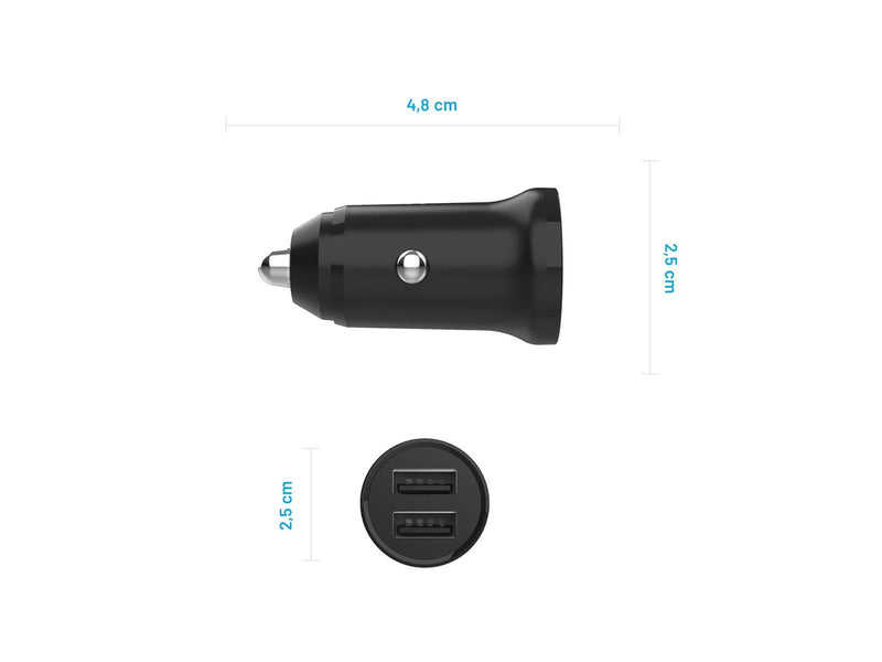FIXED Mini Car Charger 2xUSB-A 15W 12/24V Black